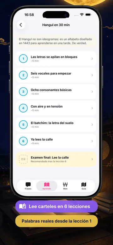 Dalmaji screenshot (Español): The Hangul crash course in six lessons