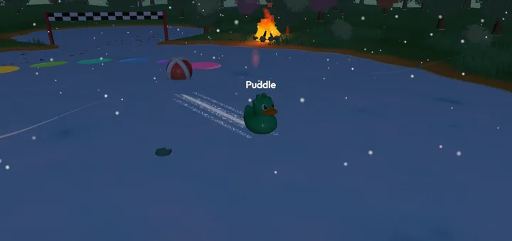 The Pond gelé, avec un canard qui patine sur la glace