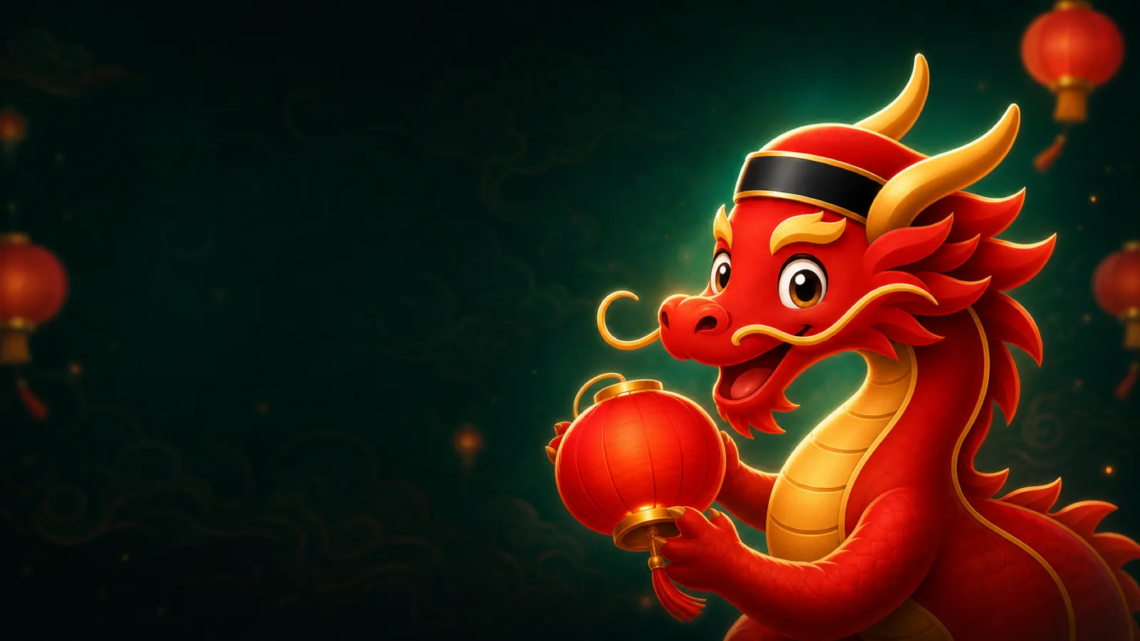 Handarin key art: a red Chinese dragon holding a paper lantern